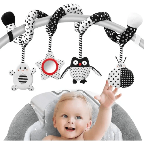 High Contrast Baby Toys - Black & White Hanging Toys for Car Seat, Stroller & Crib | Newborn Essentials 0-6 Months | Perfect