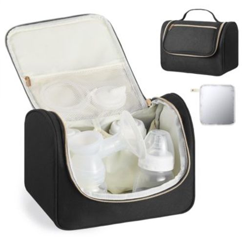 VEVOR Wearable Breast Pump Bag, Breast Feeding Bag with Waterproof Mat, Fits for M5/M6, Pumping Accessories & Breastmilk Storage, Pump Case, Black