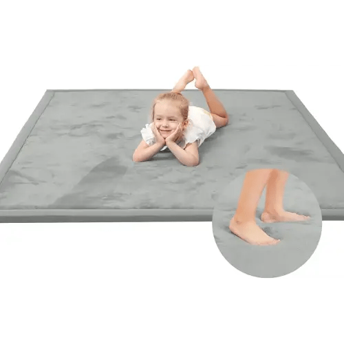 Baby Play Mat for Floor,1.3" Thick Elasti-Foam 74×50 Playpen Mat for Toddlers Infant Kids,Water-Repellent Soft Coral Velvet for Tummy Time, Non-Slip Backing for Crawling,Tatami Style(Light Grey)
