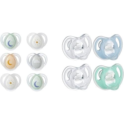 Tommee Tippee Nighttime Pacifiers, 0-6 Months, 6 Pack of Glow in The Dark Pacifiers & Ultra-Light Silicone Pacifier, Symmetrical One-Piece Design, BPA-Free Silicone Binkies, 0-6M, 4-Count