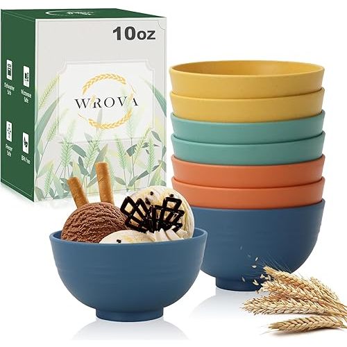 wheat straw small bowls 10oz set of 8 - Unbreakable Dessert Bowls set for kids - Mini Bowls for Ice Cream,Snack and Fruits - Microwave & Dishwasher Safe Appetizer Bowls