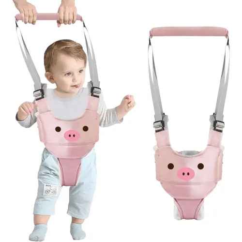 Baby Walking Harness Handheld Baby Walker Assistant Belt Adjustable Toddler Infant Walker Safety Harnesses Standing Up Walking Learning Helper with Detachable Crotch for 9-24 Month (Pink Pig)