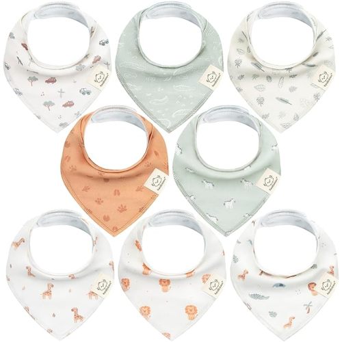 KeaBabies 8-Pack Organic Baby Bandana Drool Bibs for Boys Girls - Soft Cotton Drooling & Teething Bibs for Infants, Toddlers, Super Absorbent Cotton Bandana Bibs for Baby Boy & Girl (Wilderness)