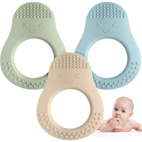 Baby Teething Toys, 3 Pack Teethers for Babies 3-6 6-12 Months, Baby Teething Relief Sore Gums, Food Grade Silicone Avocado Shape Baby Teether with Easy to Hold, BPA Free