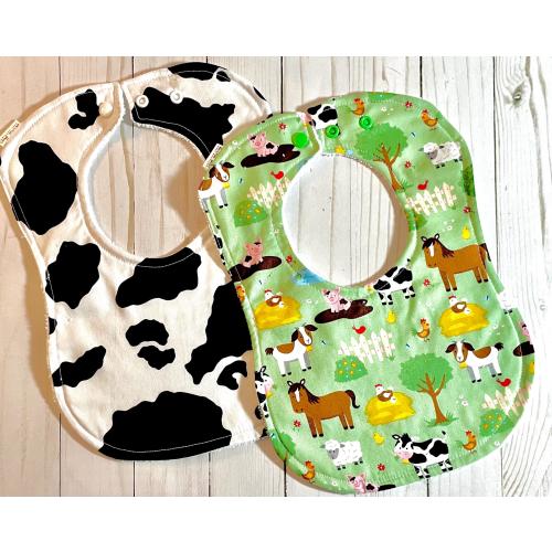Farm Animal Baby Bibs: Cow Print Bib, Farm Animal Drool Bib, Premium Cotton Print, Absorbent Terry Cloth, Gender Neutral Bib Gift Set