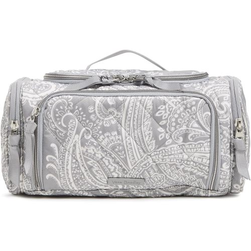 Vera Bradley Women's Performance Twill Large Travel Cosmetic Makeup Organizer Bag Accessory, Cloud Gray Paisley, One Size
