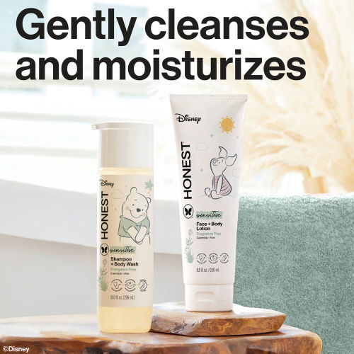 The Honest Company 2-in-1 Cleansing Shampoo + Body Wash and Face + Body Lotion Bundle + Disney Design | Gentle Enough for Baby | Dermatologist Tested | Honest