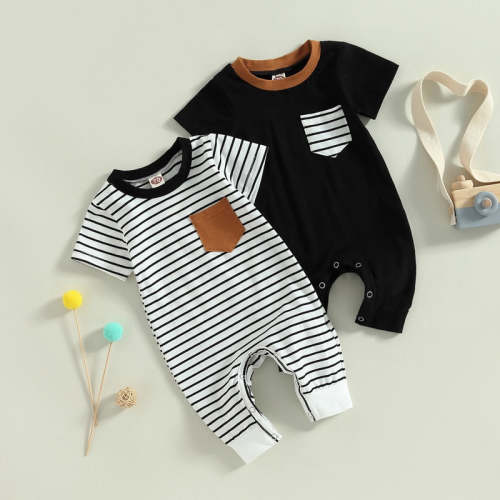 Short Sleeve Striped Pocket Romper