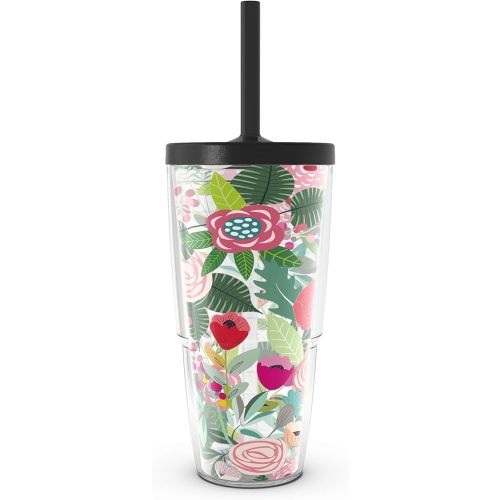 Tervis Brilliant Bliss Collection Made in USA Double Walled Insulated Tumbler Travel Cup Keeps Drinks Cold & Hot, 24oz with Straw Lid, Classic