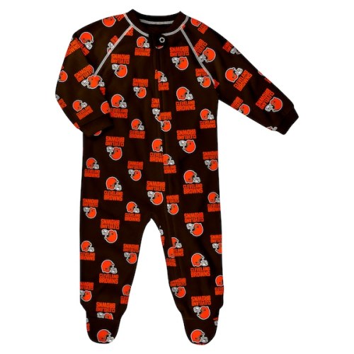 Cleveland Browns Newborn & Infant Allover Print Raglan Full-Zip Sleeper - Brown
