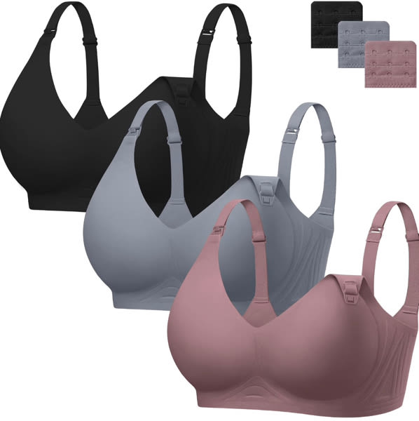 Angelhood 3 Pack Nursing Bras for Breastfeeding Seamless Pregnancy Maternity Bra Wireless Sleep Bralette with Extenders