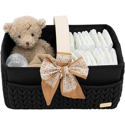 Luxurious Baby Diaper Caddy, Nursery Storage Basket for Newborn Essentials, Travel Baby Basket for Diapers Baby Wipes, Organizer Tote Bag Storage Bin, Baby Shower Gifts(black)