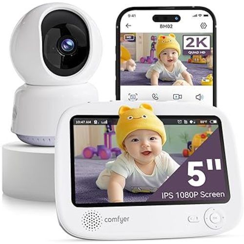 4 Split-Screen Smart 1080p Baby Monitor with 2K Camera and Audio, Hybrid 2.4G Wi-Fi & No Wi-Fi Connection, Night Vision, Motion Detection, Free Smart Phone App, Works with iOS, Android