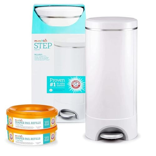 Munchkin® Step Diaper Pail Bundle - Includes Diaper Pail, Refill Rings, Bags and Baking Soda Puck - Step Diaper Pail+ Refill Rings