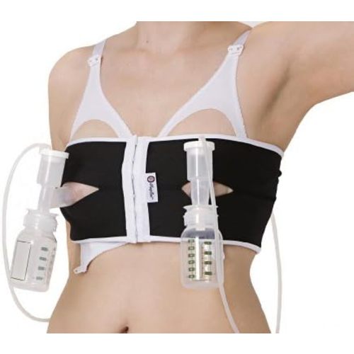 Snugabell PumpEase Hands-Free Breast Pumping Bra - Adjustable Spandex Bustier Supports 2 Breast Pumping Bottles