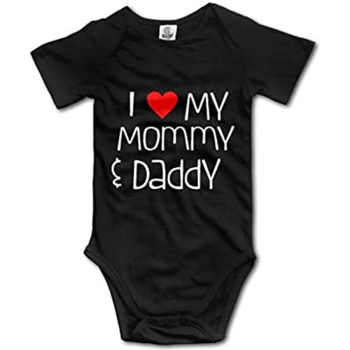 Pengshiliu I Love My Mommy and Daddy Infant Toddler Climbing Bodysuit Short Sleeve Romper Jumpsuit Black, 0-6 Months