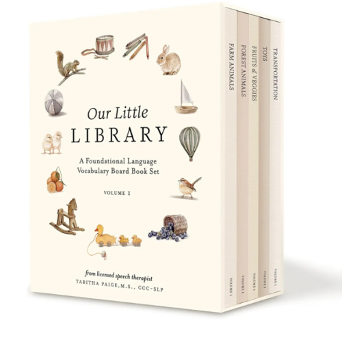 Our Little Library: A Foundational Language Vocabulary Board Book Set for Babies, Including Farm Animals, Forest Animals, Fruits and Veggies, Toys, and Transportation (Our Little Adventures Series)