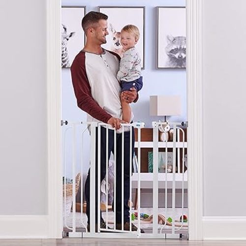 Regalo Wall Safe 41.5" Extra Tall Safety Gate, Includes 4 Pack Wall Shield Anti-Scuff Pads, 2-4" Extension Kit, 4 Pack Pressure Mount Kit, 4 Pack Wall Cups & Mounting Kit, White