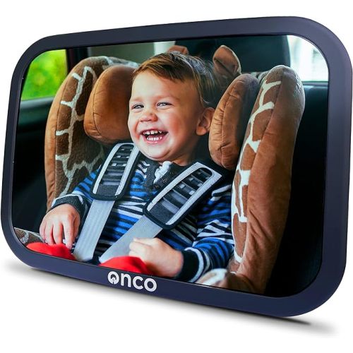 Onco Baby Car Mirror Rear Facing - Double Award-Winning Car Mirror for Baby, 100% Shatterproof Baby Mirror for Car Journeys, Shakeproof Car Seat Mirror for Baby Rear Facing, Universal Car Mirror Baby
