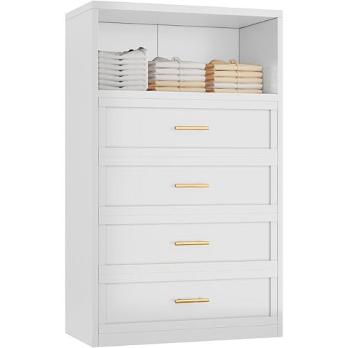 Metal Dresser Tall White Dresser for Bedroom 5-Tier 4 Drawers Dressers Metal Storage Organizer,52.36" H White Drawer Chest, Closet Organizers for Living Room, Hallway, Closet