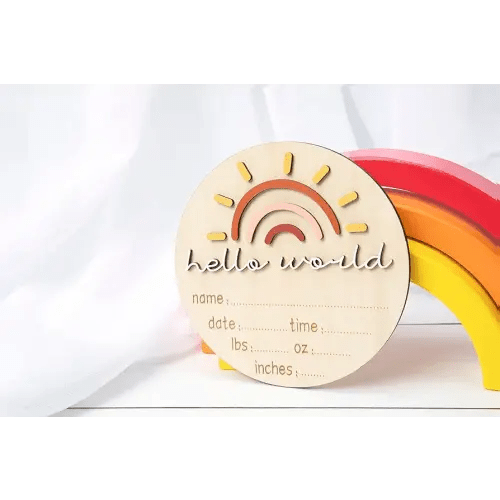 Hello World Newborn Baby Announcement | Sunshine Rainbow Name and Measurements Hospital Birth Pregnancy Gift