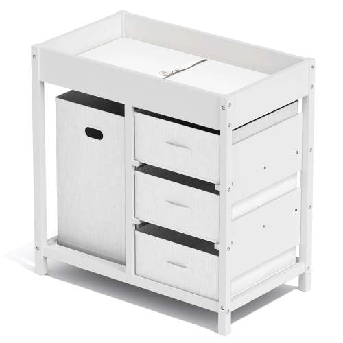 KORIMEFA Baby Changing Table with 3 Storage Drawers & Hamper , Portable Diaper Station, Space-Saving Nursery Organizer , Easy Assembly (White)