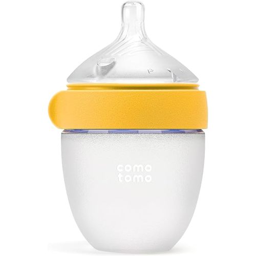 Comotomo Silicone Baby Bottle Gen 2 – 2026 Release (5oz) – True Slow-Flow Nipple for Newborn Feeding (0-3 Months) with Dual Anti Colic Vents for Breast to Bottle Transition, Yellow