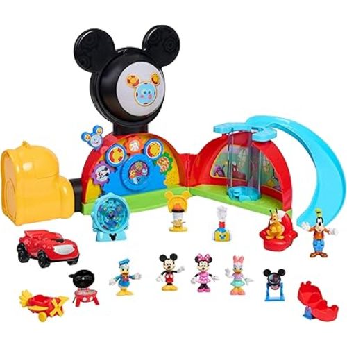 Disney Jr. Mickey Mouse Clubhouse Deluxe 28-inch Playset with 2 Exclusive Bonus Figures and Lights & Sounds, 18-Pieces, 3-inch Articulated Figurine Toys, Ages 3 and Up by Just Play