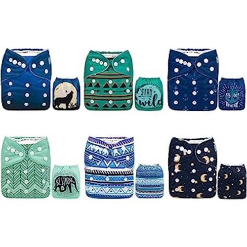ALVABABY Cloth Diaper, One Size Adjustable Washable Reusable for Baby Girls and Boys 6 Pack with 12 Inserts (Wild Adventures) 6DM44