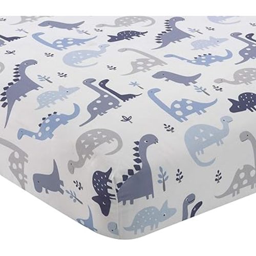 Bedtime Originals Roar Dinosaur Fitted Crib Sheet, Blue/White