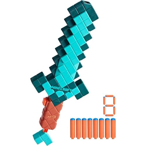 Nerf Minecraft Sword Dart Blaster, Pull Back Priming, Foam Edge, 8 N1 Darts, Ages 8+