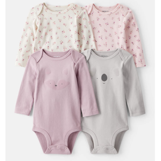 Baby Girl 4-Pack Koala Print Cotton Long-Sleeve Multipack Bodysuits - Multi | Carter's