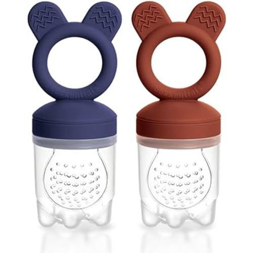 Bessentials Baby Fresh Fruit Food Feeder - 2 Pack Silicone Baby Mesh Feeders for Infant Safe Self Feeding |3 Sizes Food Pouches Included| Suitable for Baby 4m+ (Dark Red & Navy Blue)
