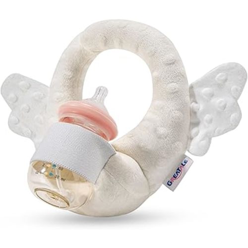 Baby Bottle Holder, Self Feeding Pillow for Newborns, Hands Free Bottle Holder for Baby, Portable Nursing Support Cushion, Infant Bottle Propper with Adjustable Waist Strap (Cream)