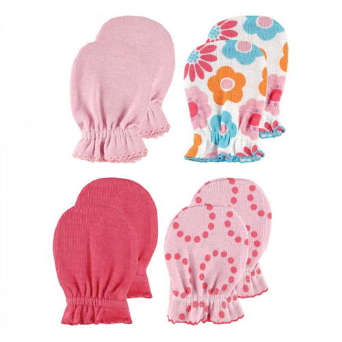 Luvable Friends Baby Girl Cotton Scratch Mittens Baby Layette Gift Set, Pink Solid, 4-Pieces