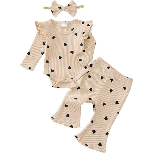 SUNNY PIGGY Newborn Baby Girl Clothes Infant Girls Outfits Ruffle Long Sleeve Romper Pants Set with Headband