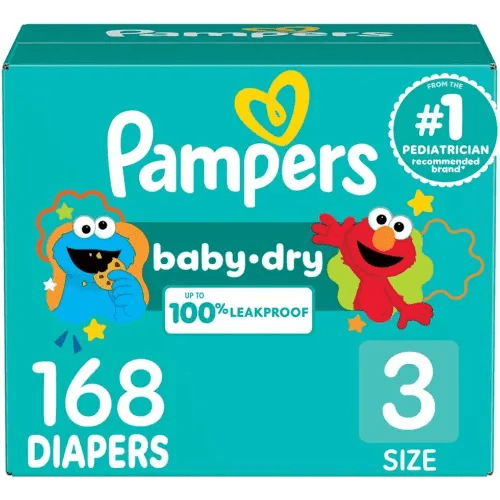 Pampers Diapers - Baby Dry - Size 3, 168 Count, Absorbent Disposable Infant Diaper (Packaging May Vary)