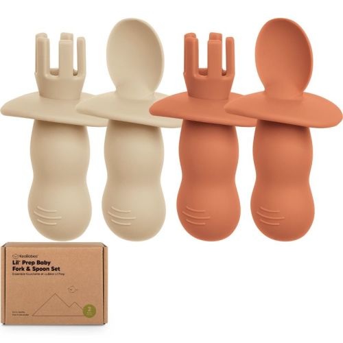 4-pack Prep Baby Spoons & Forks Set, Self Feeding Baby Utensils 6-18 Months, Silicone Blw Baby Feeding Set, Bpa-free (pastel Sky)