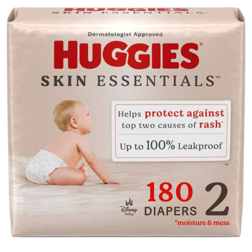 Huggies Size 2 Diapers, Skin Essentials Baby Diapers, Size 2 (12-18 lbs), 180 Count (3 Packs of 60)