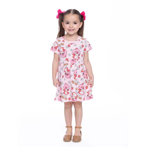 Strawberry Shortcake Toddler Girl Allover Print Dress with Short Sleeves, Sizes 12M-5T