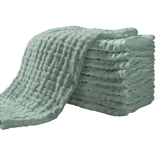 Yoofoss Muslin Burp Cloths for Baby 10 Pack 100% Cotton Baby Washcloths for Boys Girls Large 20''X10'' Super Soft and Absorbent Dark Green