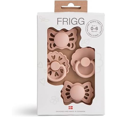 FRIGG Baby's First Pacifier Set | Floral Heart 4-Pack | Made in Denmark | BPA-Free (Blush, 0-6 Months)