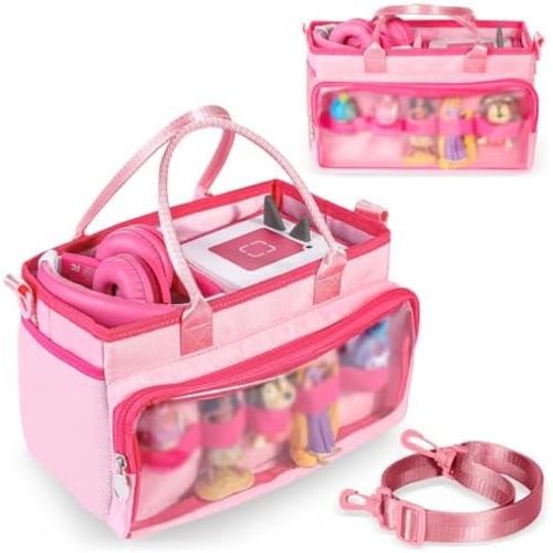 Carrying Case Compatible With Toniebox Starter Set,Carrying Bag for Tonie Figures,Headphones and Charging Station,Portable Storage Travel Bag with Shoulder Strap and Handle(Pink)