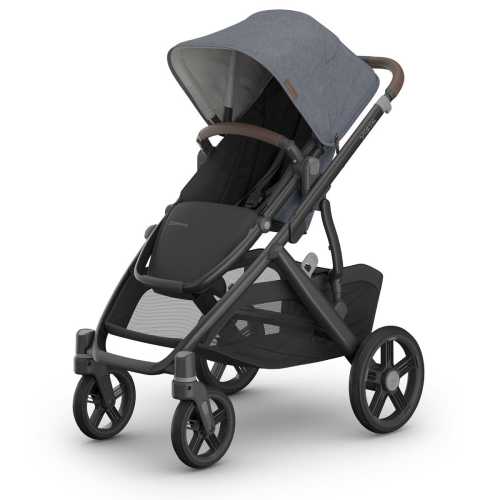UPPAbaby Vista V3 Single-to-Double Stroller - Julian (Dusty Blue Melange / Carbon Frame / Chestnut Leather)