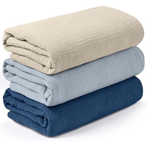 Muslin Swaddle Blankets for Newborn, 3 Pack Breathable Soft Receiving Blanket, Large 38 x 40 inches Swaddle Wrap, Graceful Colors