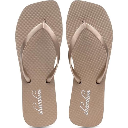 shevalues Women's Slim Square Toe Flip Flops Comfortable Summer Rubber Thong Sandals for Beach, Shower & Pool