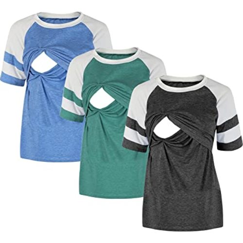Women's Maternity Nursing Top Breastfeeding Tank Tee Shirt Raglan Double Layer Pregnancy Clothes