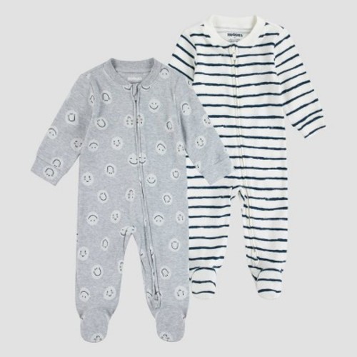 Huggies Baby 2pk Uni Happy Face Organic Sleep N' Play - Gray/Blue, Size: 3M