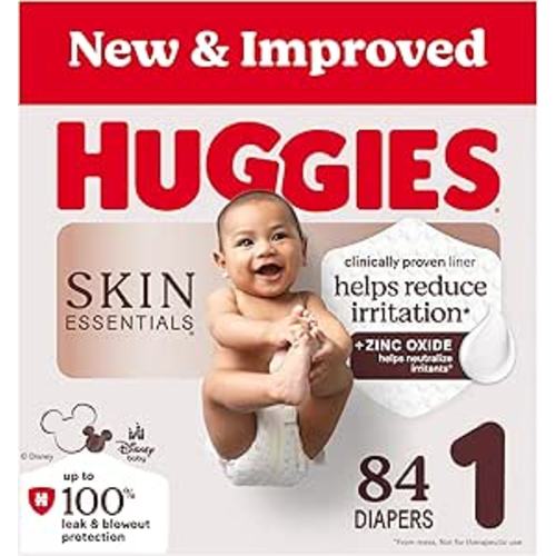 Huggies Size 1 Diapers, Skin Essentials Baby Diapers, Size 1 (8-14 lbs), 84 Count, Packaging May Vary
