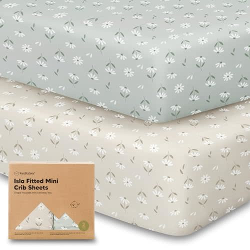 Pack and Play Sheets Fitted, 2-Pack Mini Crib Sheets - Pack N Play Sheets, Fitted Crib Sheet for Pack and Play Mattress, Playard Baby Crib Sheets, Crib Sheets Neutral for Boys, Girls (Daisies)